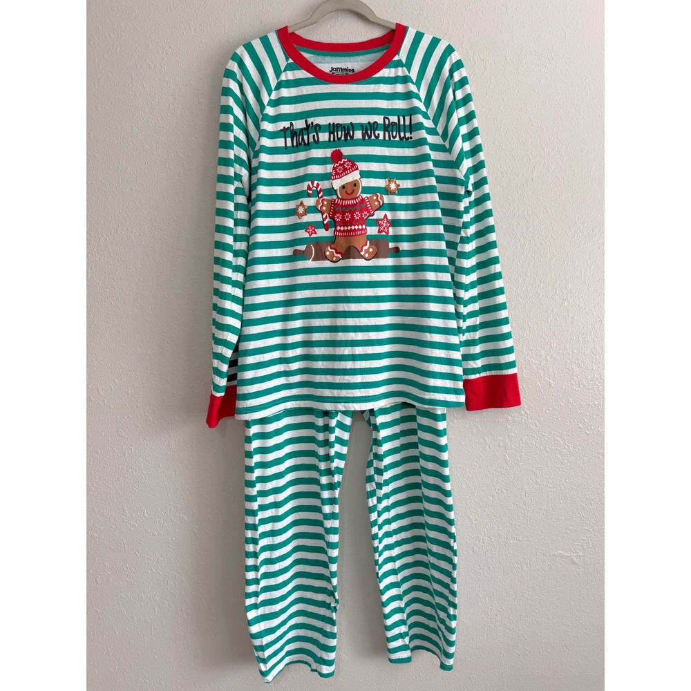 Jammies For Your Families Cuddl Duds Mens XL Gingerbread Pajama Set Green White